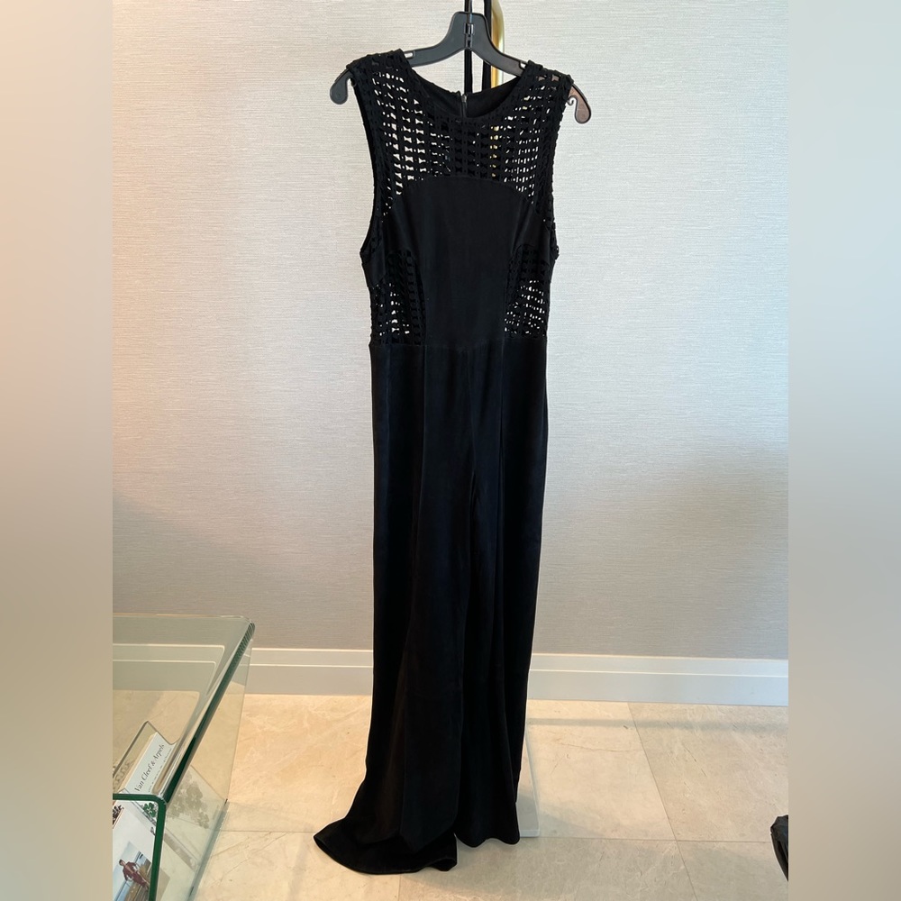NEW with defect Fancy James Black Women Leather Suede Sleeveless Jumpsuit Size M
